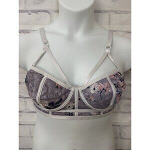 Torrid‎ Longline Bra Bralette Size 00 M/L Purple Floral Cut Out Strappy Sheer